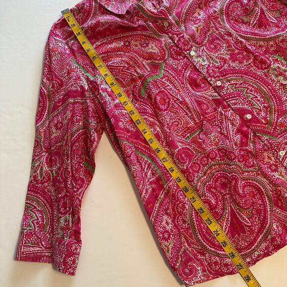 Lauren Ralph Lauren Paisley Button Top Womens Size 2X Hot Pink Preppy Button - Picture 6 of 6